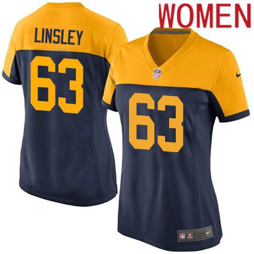 Women Green Bay Packers #63 Corey Linsley Navy Blue Nike Alternate Game NFL Jersey